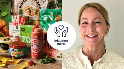 Lisa Dauchez står bredvid ett bord fyllt med produkter från Eldorado och Garant