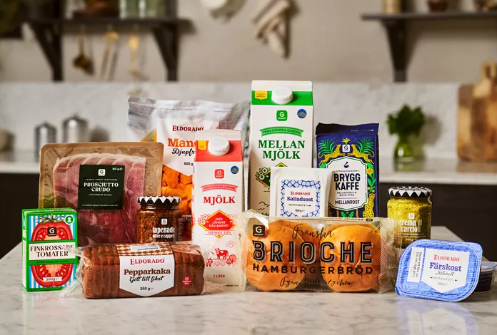 Matvaror från Axfoods egna märkesvaror så som Garant och Eldorado